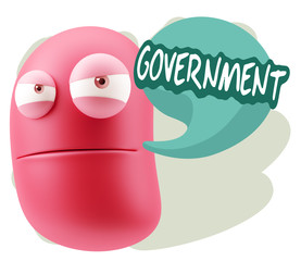 3d Illustration Angry Face Emoticon saying Government with Color