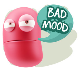 3d Illustration Angry Face Emoticon saying Bad Mood with Colorfu