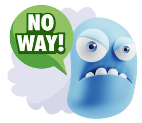 3d Illustration Angry Face Emoticon saying No Way with Colorful