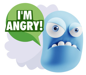 3d Illustration Angry Face Emoticon saying I'm Angry with Colorf