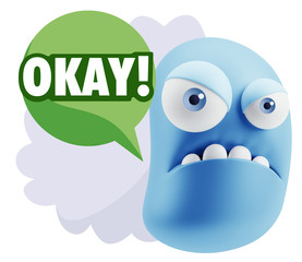 3d Illustration Angry Face Emoticon saying Okay with Colorful Sp