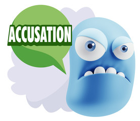 3d Illustration Angry Face Emoticon saying Accusation with Color