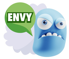 3d Illustration Angry Face Emoticon saying Envy with Colorful Sp