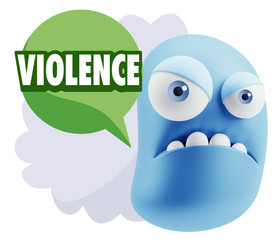3d Illustration Angry Face Emoticon saying Violence with Colorfu