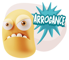 3d Illustration Angry Face Emoticon saying Arrogance with Colorf