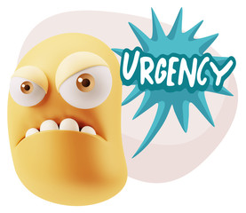 3d Illustration Angry Face Emoticon saying Urgency with Colorful