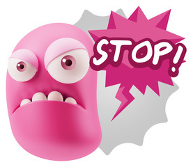 Obraz premium 3d Illustration Angry Face Emoticon saying Stop with Colorful Sp