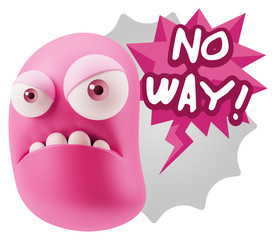 3d Illustration Angry Face Emoticon saying No Way with Colorful