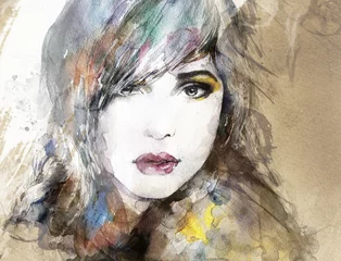 Papier Peint photo Visage aquarelle Portrait de femme de style. Illustration aquarelle de mode abstraite