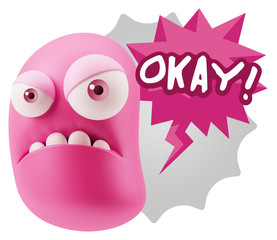 3d Illustration Angry Face Emoticon saying Okay with Colorful Sp
