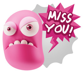 3d Illustration Angry Face Emoticon saying Miss You with Colorfu