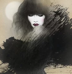 Style woman portrait. Abstract fashion watercolor illustration