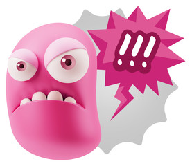 3d Illustration Angry Face Emoticon saying !!! with Colorful Spe