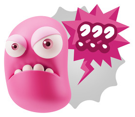 3d Illustration Angry Face Emoticon saying ??? with Colorful Spe