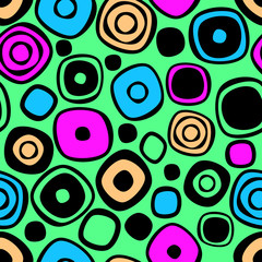 Seamless vector geometrical pattern. Endless colorful  background with hand drawn circles. Graphic illustration. Template for cover, fabric, wrapping.