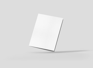 Photorealistic A4 Trifold Brochure Mockup, closed frontside, on light grey background. 3D illustration. High Resolution Texture. Mockup template ready for your design. 