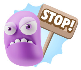 Obraz premium 3d Illustration Angry Face Emoticon saying Stop with Colorful Sp