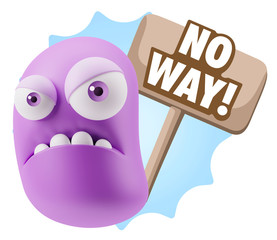 3d Illustration Angry Face Emoticon saying No Way with Colorful
