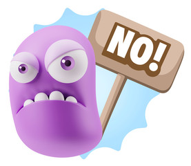 3d Illustration Angry Face Emoticon saying No with Colorful Spee