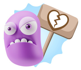 3d Illustration Angry Face Emoticon saying Heart Broken Icon wit