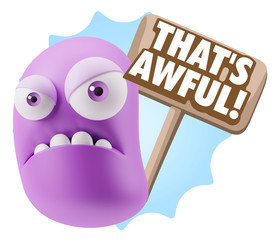 3d Illustration Angry Face Emoticon saying That's Awful with Col