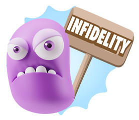 3d Illustration Angry Face Emoticon saying Infidelity with Color