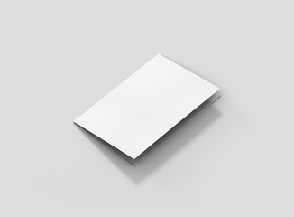 Photorealistic A4 Trifold Brochure Mockup, closed frontside, on light grey background. 3D illustration. High Resolution Texture. Mockup template ready for your design. 