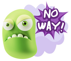 3d Illustration Angry Face Emoticon saying No Way with Colorful