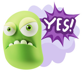 3d Illustration Angry Face Emoticon saying Yes with Colorful Spe