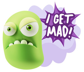 3d Illustration Angry Face Emoticon saying I Get Mad with Colorf
