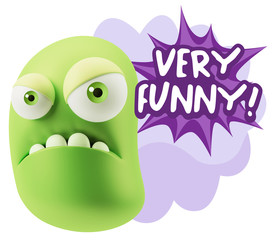 3d Illustration Angry Face Emoticon saying Very Funny with Color