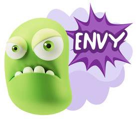 3d Illustration Angry Face Emoticon saying Envy with Colorful Sp