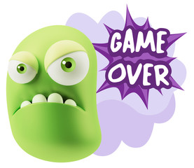 3d Illustration Angry Face Emoticon saying Game Over with Colorf