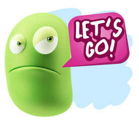 3d Illustration Angry Face Emoticon saying Let's Go with Colorfu