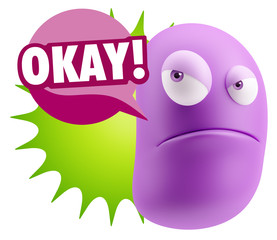 3d Illustration Angry Face Emoticon saying Okay with Colorful Sp