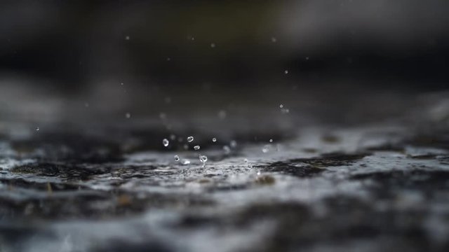 Water drop in puddle.  Shot with high speed camera, phantom flex 4K.  Slow Motion. 