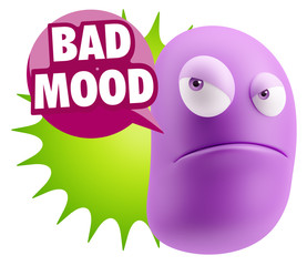 3d Illustration Angry Face Emoticon saying Bad Mood with Colorfu