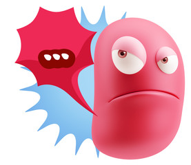 3d Illustration Angry Face Emoticon saying … with Colorful Spe
