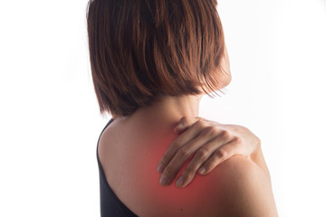 Obraz premium Woman has pain her back shoulder office syndrome disease