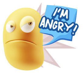 3d Illustration Angry Face Emoticon saying I'm Angry with Colorf