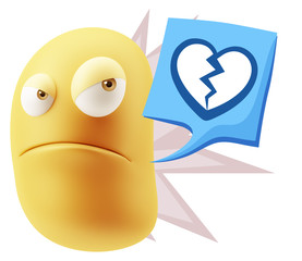 3d Illustration Angry Face Emoticon saying Heart Broken Icon wit