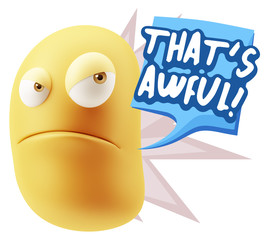 3d Illustration Angry Face Emoticon saying That's Awful with Col