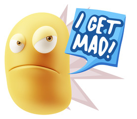 3d Illustration Angry Face Emoticon saying I Get Mad with Colorf