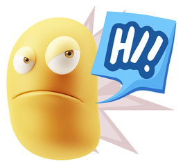 3d Illustration Angry Face Emoticon saying Hi with Colorful Spee