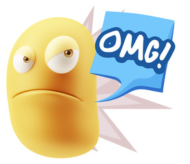 3d Illustration Angry Face Emoticon saying OMG with Colorful Spe