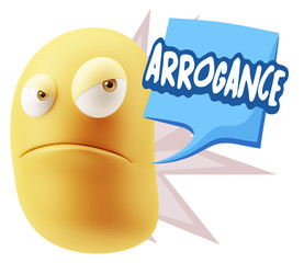 3d Illustration Angry Face Emoticon saying Arrogance with Colorf