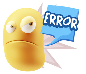 3d Illustration Angry Face Emoticon saying Error with Colorful S
