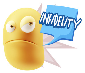 3d Illustration Angry Face Emoticon saying Infidelity with Color