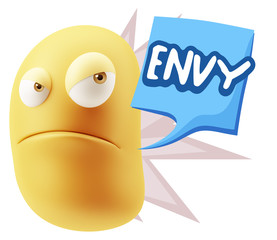 3d Illustration Angry Face Emoticon saying Envy with Colorful Sp