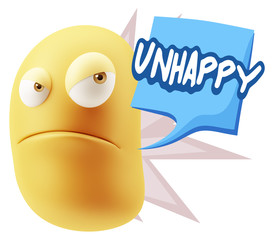 3d Illustration Angry Face Emoticon saying Unhappy with Colorful
